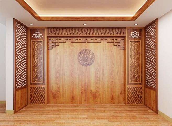 LÀM MỚI LẠI KHÔNG GIAN  PHÒNG THỜ VỚI VÁCH NGĂN PHÒNG THỜ VÀ TRANH TRÚC CHỈ