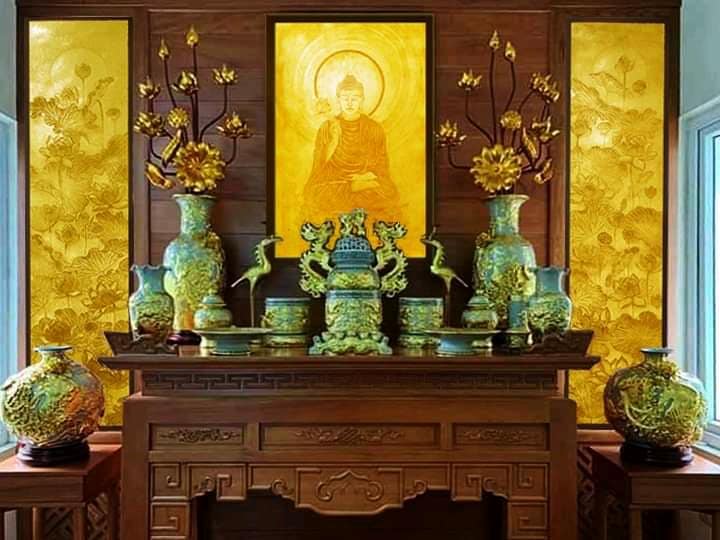 Tranh điện hoa sen phòng thờ Hải Phòng