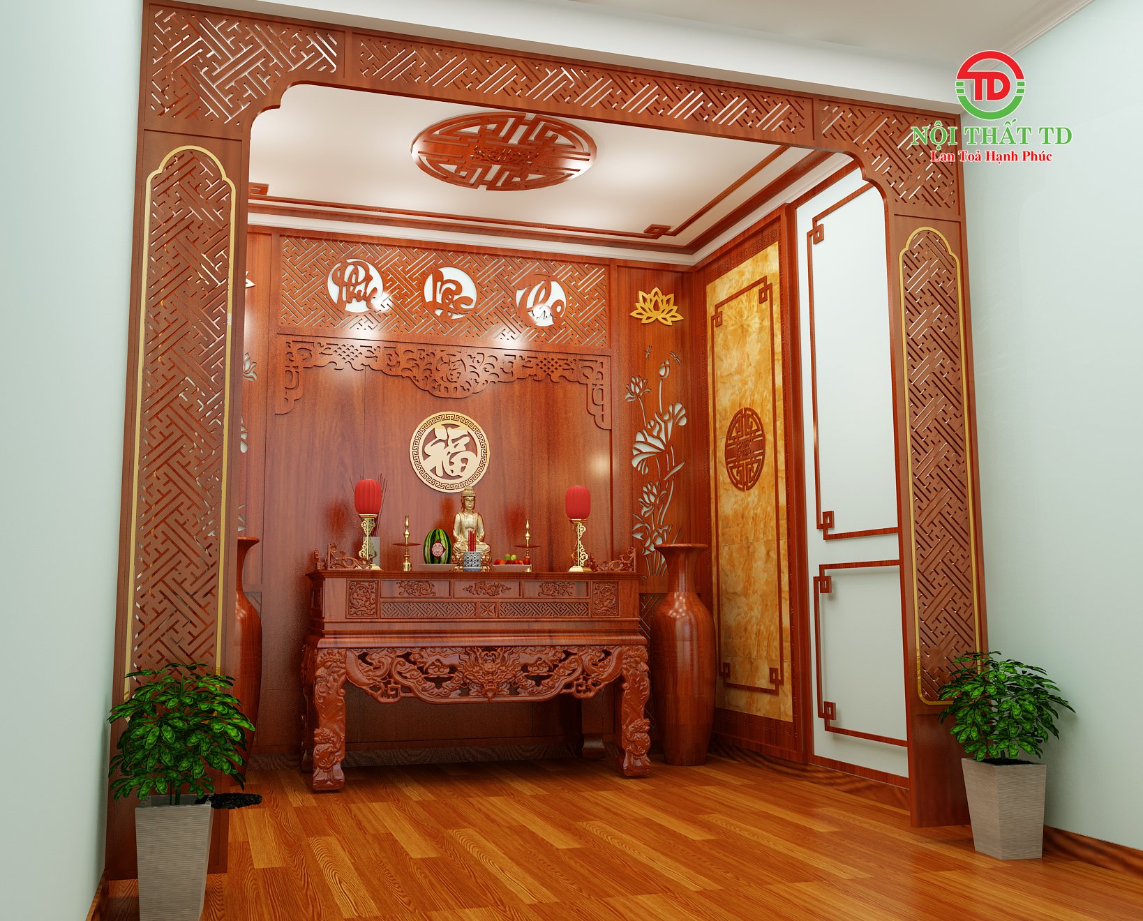 Thiết kế thi công phòng thờ đẹp chuẩn phong thủy tại Hạ Long- Quảng Ninh