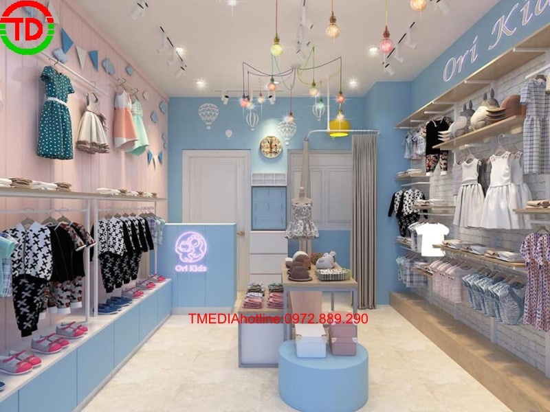 THIẾT KẾ THI CÔNG BIỂN HIỆU VÀ QUẦY KỆ SHOP THỜI TRANG TRẺ EM TẠI HẠ LONG