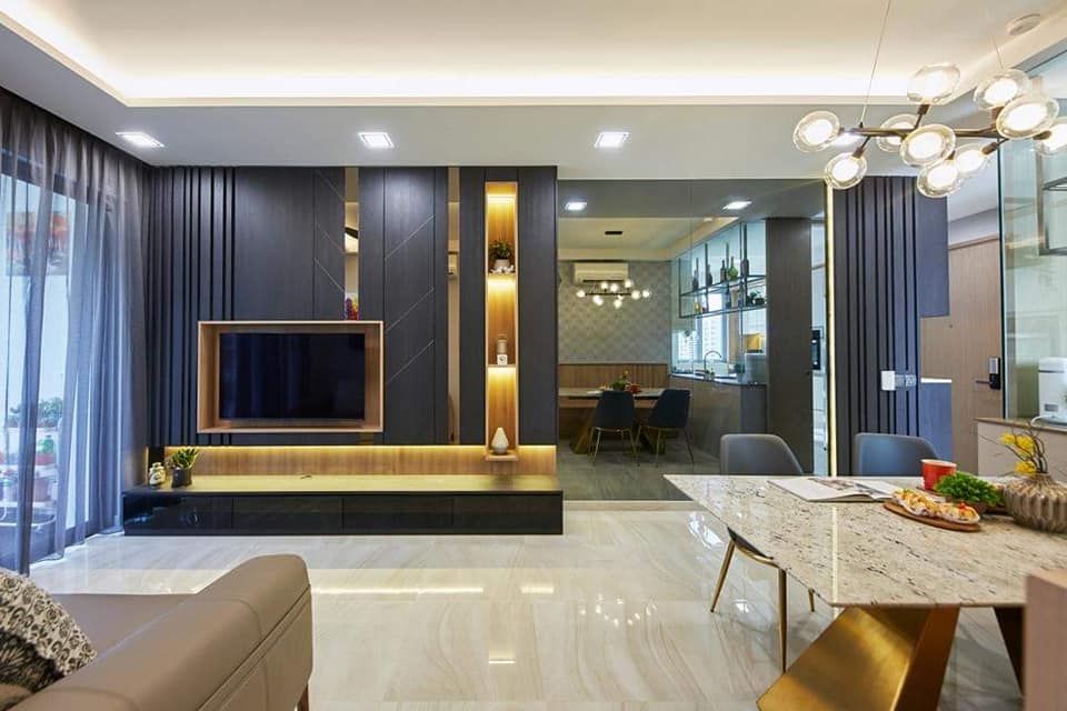 Thiết kế thi thi công nội thất phòng khách hiện đại đẹp rẻ tại Hải Phòng