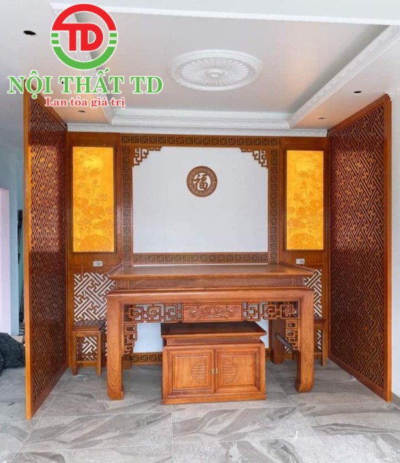 Thiết kế thi công phòng thờ đẹp chuẩn phong thuỷ cho cô Hương - Thuỷ Nguyên- Hải Phòng