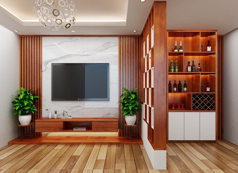KỆ TI VI KẾT HỢP VÁCH NGĂN KỆ VÀ TỦ RƯỢU ĐẸP TẠI HẢI PHÒNG