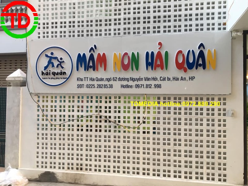 Thiết kế và thi công biển hiệu, vách chữ nổi trường mầm non Hải Quân Hải Phòng