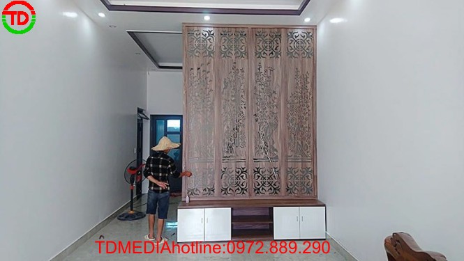 Làm kệ ti vi kết hợp vách trang trí đẹp - An Lão - Hải Phòng
