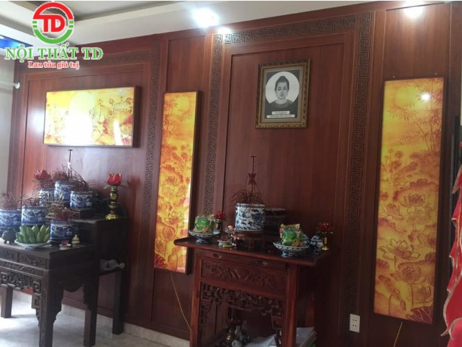 Trang trí không gian thờ đẹp với ban gia tiên cạnh ban thờ phật đẹp chuẩn phong thuỷ tại Hải Phòng