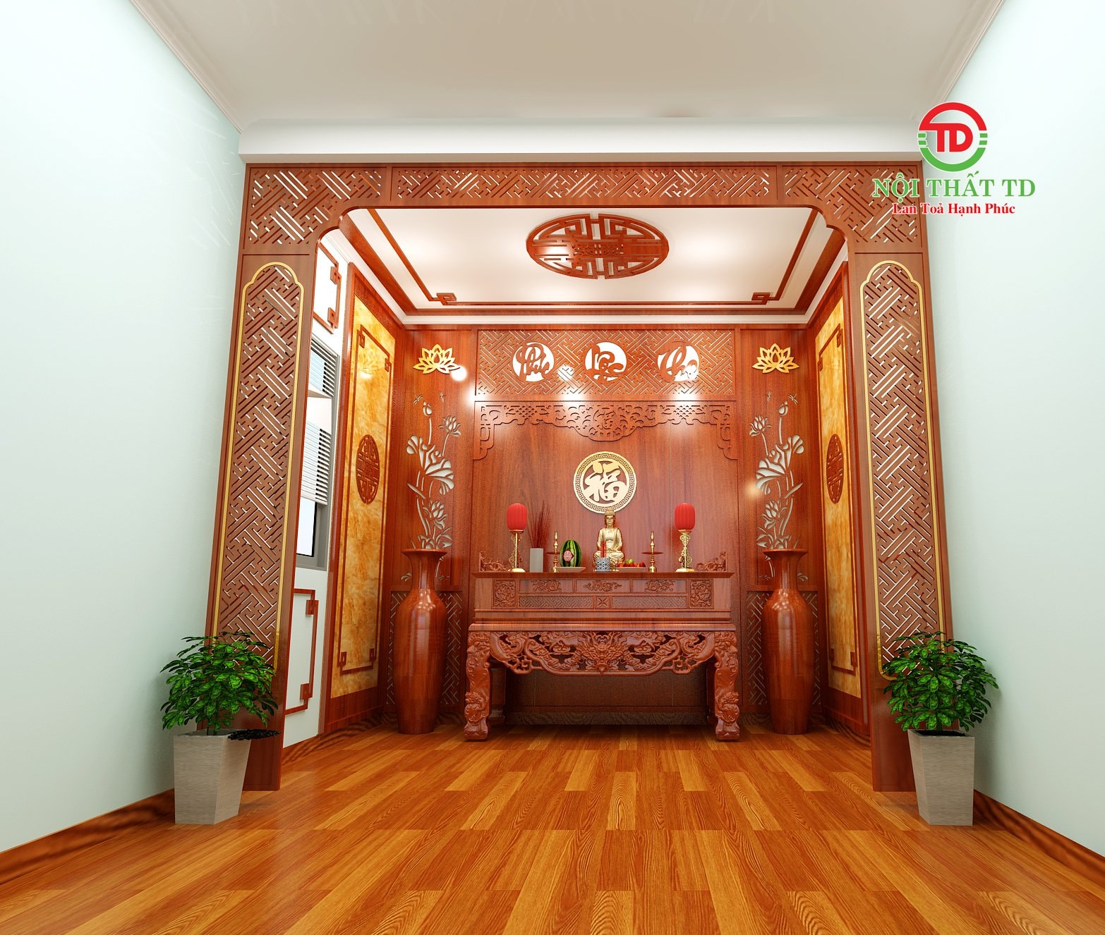 Thiết kế thi công phòng thờ đẹp cho anh khách Quỳnh Phụ - Thái Bình