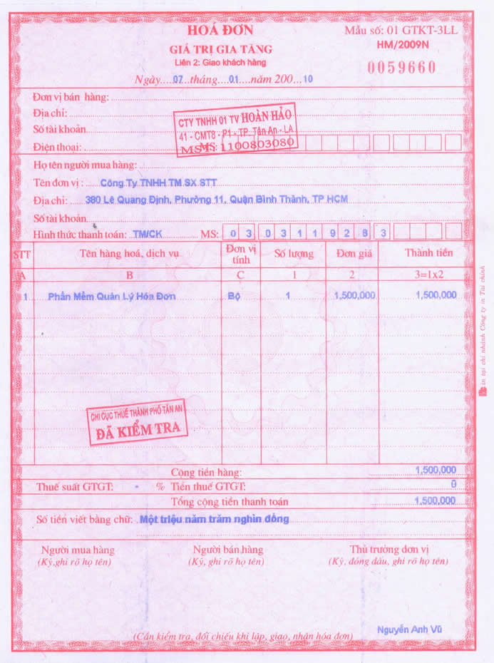 In hoá đơn giá rẻ tại Hải Phòng