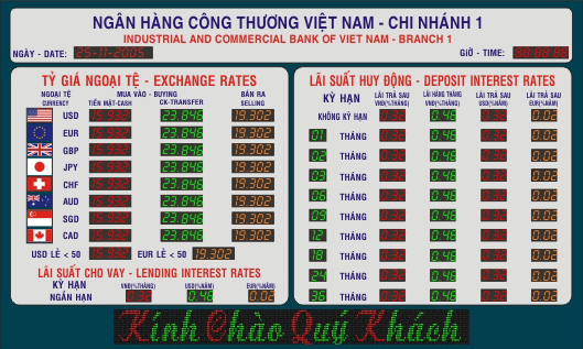 Bảng điện tử đèn led ( bảng ma trận ) ngân hàng
